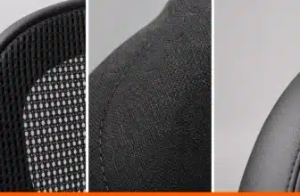 Close-ups van mesh, stof en kunstleer als bekleding voor een gamestoel