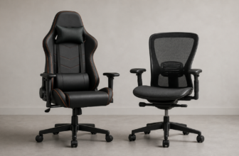 Klassieke gamestoel en ergonomische bureaustoel naast elkaar