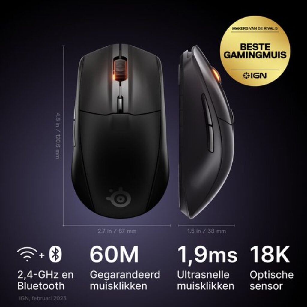 SteelSeries Rival 3 Wireless Gen 2 zwarte gaming muis