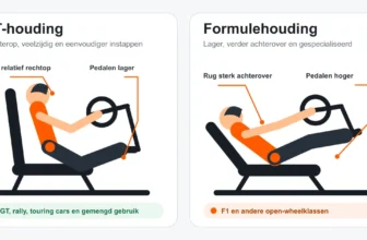 GT-houding en Formulehouding in sim racing met verschillen in rughoek en pedaalpositie