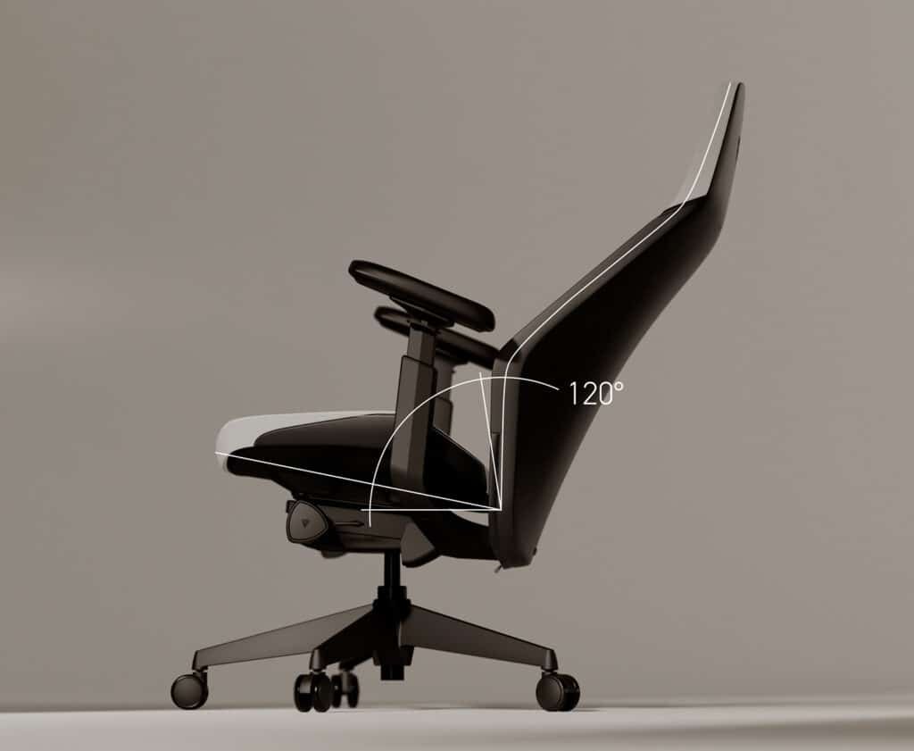 Secretlab ATLAS ergonomische bureaustoel in zijaanzicht met rugleuning in kantelpositie