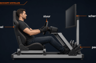 Illustratie voor het afstellen van een sim-racingcockpit met stoel, stuur en pedalen