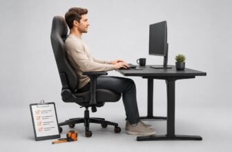 Illustratie: pasvorm van een gamestoel controleren aan een bureau
